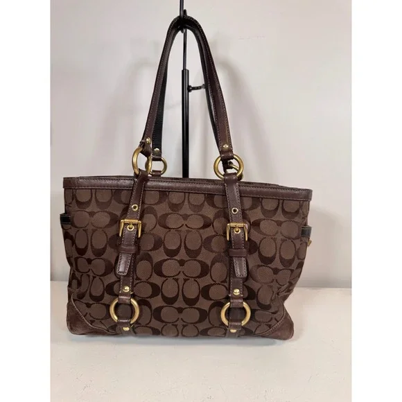 Coach Hampton Signature Carryall Brown Jacquard Vintage Leather Tote Bag 10384 - Picture 2 of 10